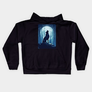 Full Moon Lone Aplha Blue Dire Wolf Kids Hoodie